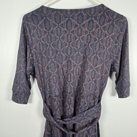 Toad & Co Dress Womens Cue Faux Wrap Cafe Dress Blue Batik Elbow Sleeve Size S - Picture 11 of 13